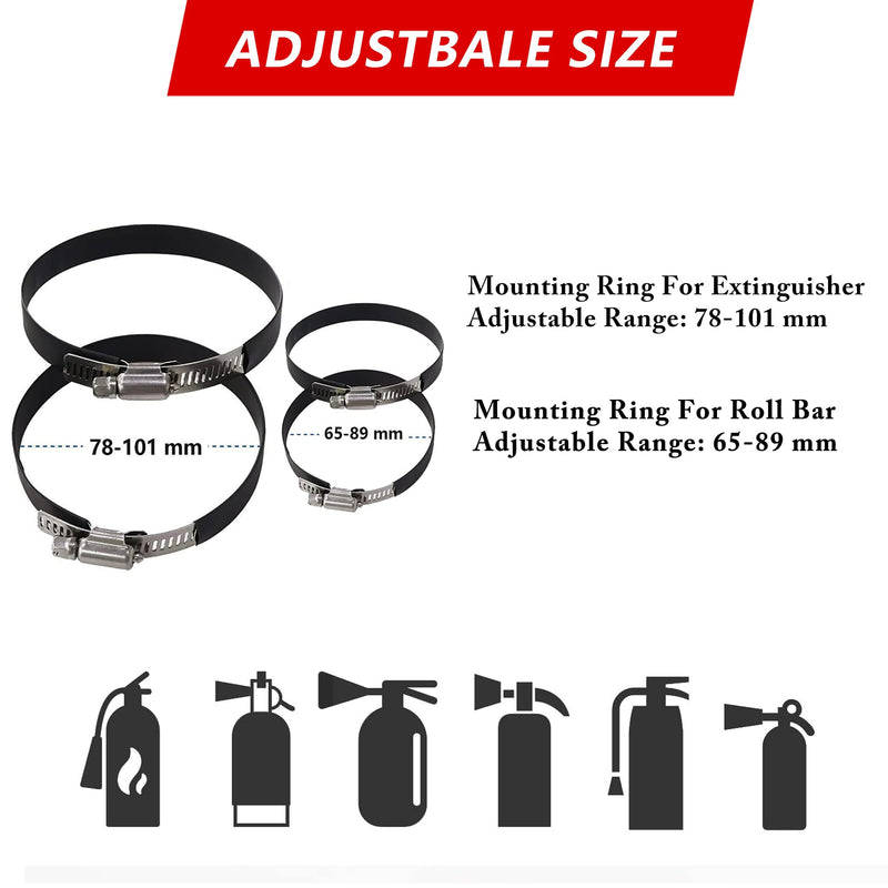 Quick Release Fire Extinguisher Mount - Aluminum Adjustable UTV Roll Bar Fire Extinguisher Holder Mounting Bracket for Jeep Wrangler TJ JK JL JKU Polaris RZR Ranger Cam-Am X3 Universal
