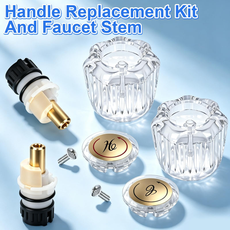 4 Pack Clear Acrylic Faucet Handle and RP25513 Cartridge Stem Repair Kit 4