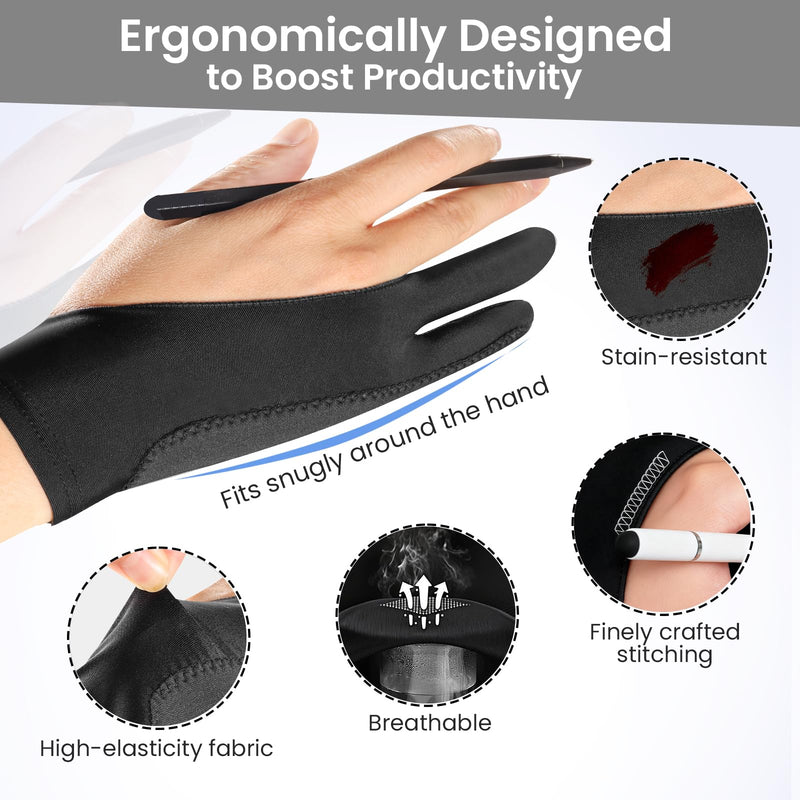 Artist Drawing Glove: 3-Layer Palm Rejection for iPad & Drawing Tablets Midnight Ink(4 Pack) Large