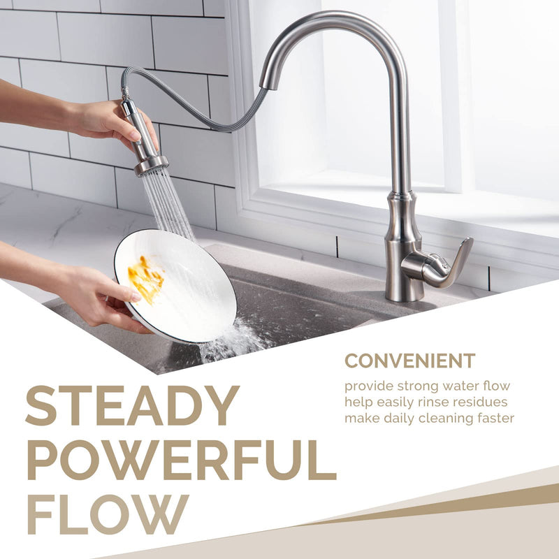 Angle Simple Kitchen Sink Sprayer Replacement, Faucet Head Attachment, Stream and Spray Mode, Brushed Nickel
