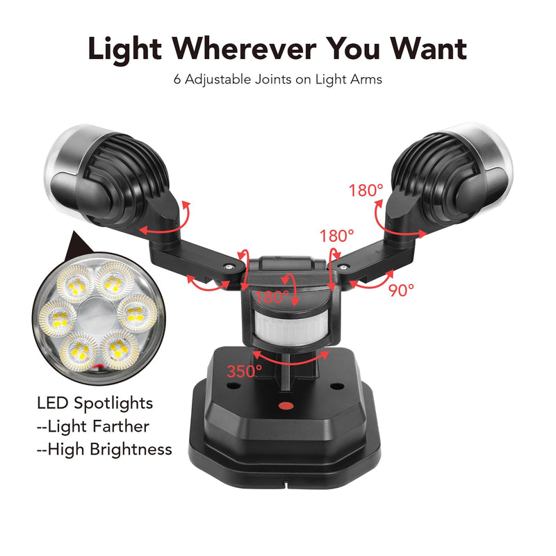 OREiN Motion Sensor Outdoor Lights, 450° Superwide Adjustment Dusk to Dawn Flood Lights Outdoor, 5000K 150W Equiv 3Modes Motion Lights for Outside LED Security Lights, IP65, Black (Hardwired) 2 Heads