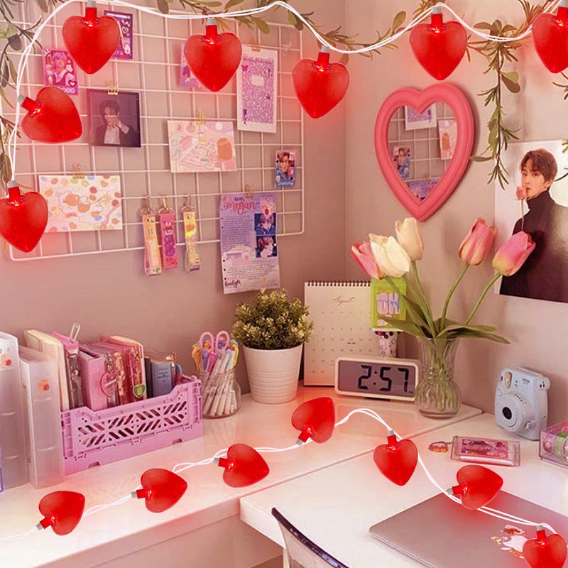 Red Heart String Lights, 8.5Ft Outdoor Valentine's Day Decorations Lights with 10 Red Glitter Heart Lights, Hanging Valentines Heart Fairy Lights for Window Wedding Birthday Anniversary Party Holiday Glitter Red Heart