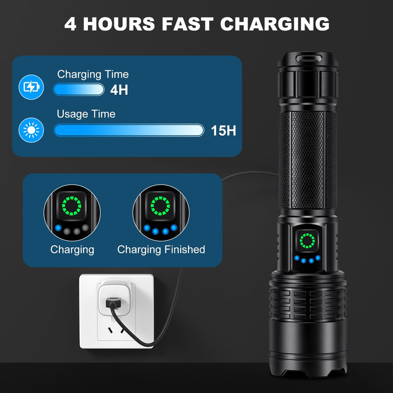 Rechargeable Led Flashlight High Lumens - 99,000lm Bright Powerful Flash Light with 5 Modes, Waterproof Handheld Linterna for Home, Camping(3 Packs)