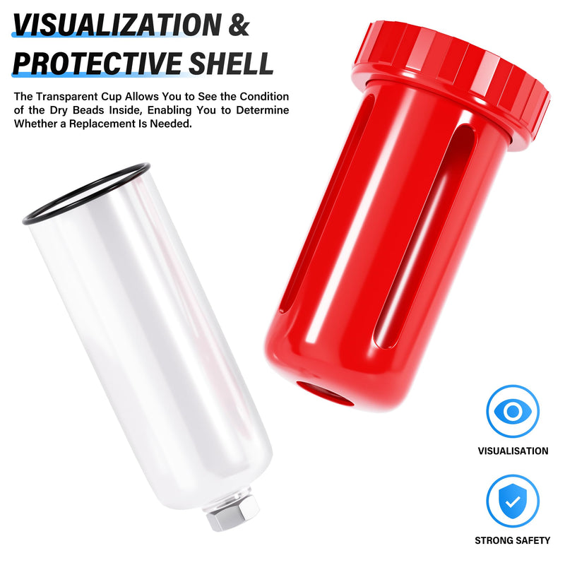 TAILONZ PNEUMATIC 0-150PSI 1/2 Inch NPT Aluminum Alloy Carbon Desiccant Air Dryer, Compressor Air Dryer, Water Vapor Separator, Polyethylene Bowl 1/2 Inch NPT/Carbon Desiccant