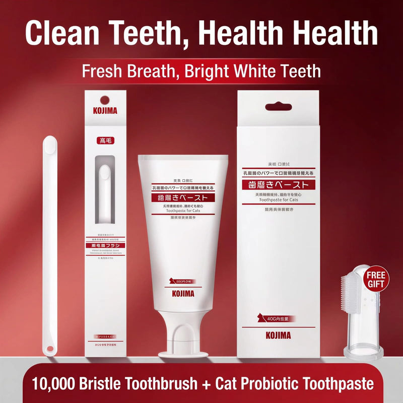 Cat Dental Care Kit – Tuna Flavor Toothpaste 1.35 oz with Toothbrush & Finger Brush | Gentle Formula, Fresh Breath & Plaque Control