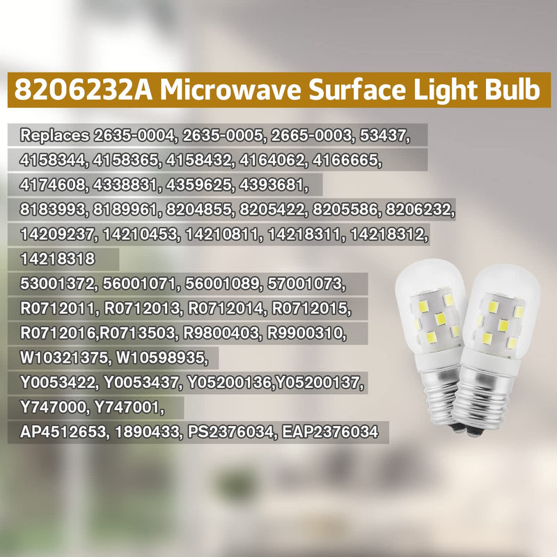 LED 8206232A Microwave Light Bulb (2 Pack) E17 LED Bulbs Replacement 8206232A Whrilpool Microwave 40w Light Bulb - 360LM Daylight White 6000K for Refrigerator Stove Range Hood Daylight White Bulb 2 Pack