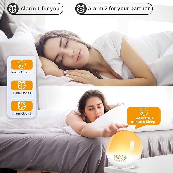 JALL Sunrise Alarm Clock White Noise Sound Machine with 22 Soothing Sounds, 17 NightLights, Bluetooth Speaker, Wake Up Light Alarm Clock for Bedrooms, Heavy Sleepers, Ideal Gift for Baby, Kids Seniors