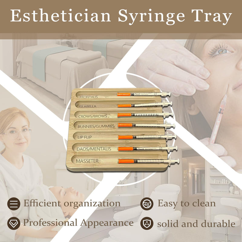 Aesthetic Practitioner Syringe Tray with Slot Label, Bamboo Aesthetic Physician Syringe Preparation Tray, Syringe Tray for Aestheticians and Nurses, Syringe Storage Tray with 7 Flutes