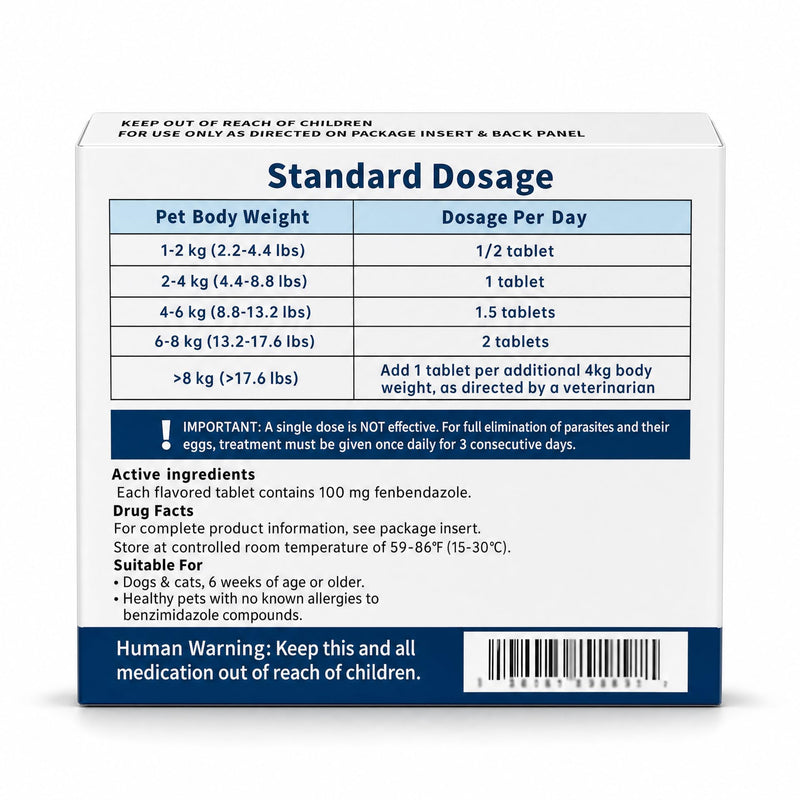 7 Way Fenbendazole Dewormer Tablets for Cats & Dogs – Treats Tapeworms, Roundworms & Hookworms – 10 Tablets per Box – 3-Day Required Treatment – Safe for Pets 6 Weeks