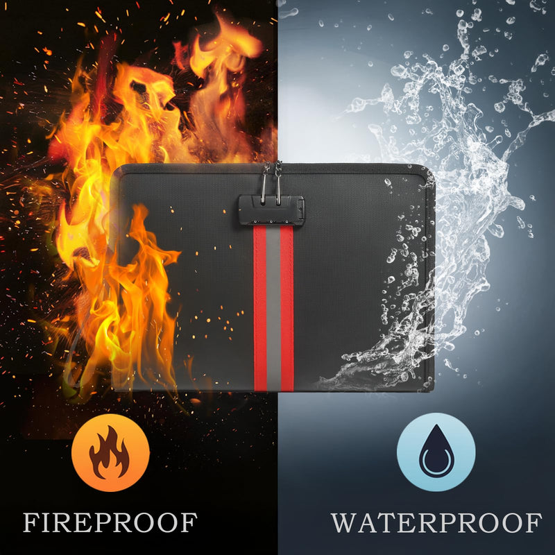 Fireproof Document Bag with Lock,13"×9"×1" Fireproof and Waterproof Cash Bag with Zipper, Premium Fiberglass, Fire Safe Storage for Documents, Passports, Cash, Valuables 13*9*1