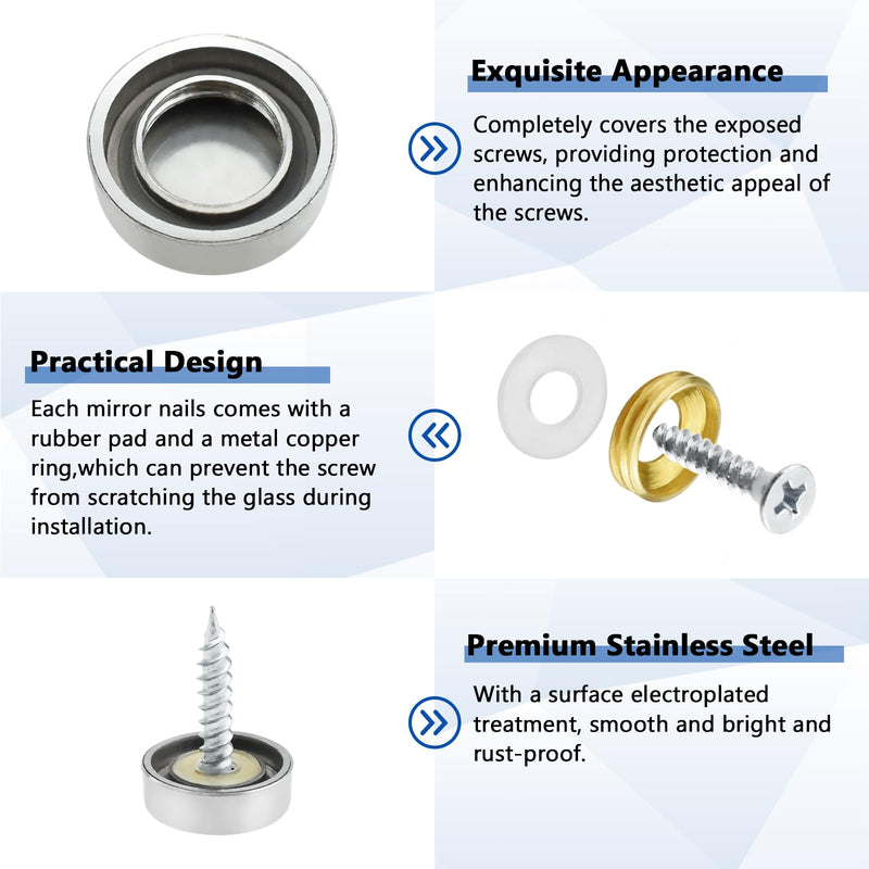24 Pcs Stainless Steel Screw Cover Cap, 0.63"/16mm Diameter Mirror Screw Cap, Decorative Screws Cover Fasteners for Furniture, Mirrors, Signage, and Advertising Hardware