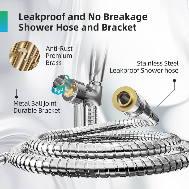 Shower Head,10 Functions High Pressure shower head with handheld, Built-in Pause Mode & Power Wash, Non-Clogging Nozzles High Flow Hand Held Shower Head, Leakproof 6ft Hose&Adjustable Bracket 10 Functions High Pressure Handheld Shower Head Premium Chrome