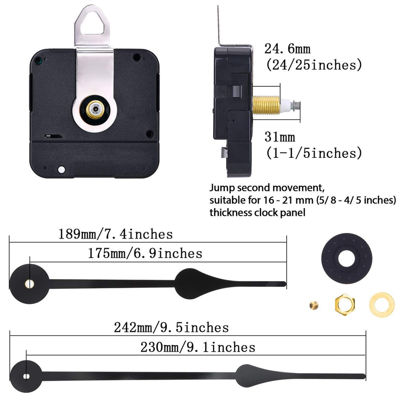Hicarer High Torque Clock Movement Mechanism with 230 mm/ 9.1 Inch Long Hand Shaft Length 9/ 10 Inch/ 23 mm