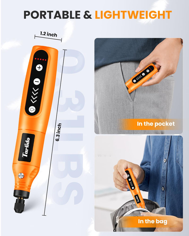 Rotary Tool - 3.7V Cordless Rotary Tool Kit 2.0Ah 18000RPM 5-Speed EngraverTool with 31 Accessories, Mini Rotary Tool for Engraving,Sanding, Grinding, Polishing, Carving, Etching, DIY-Orange Orange