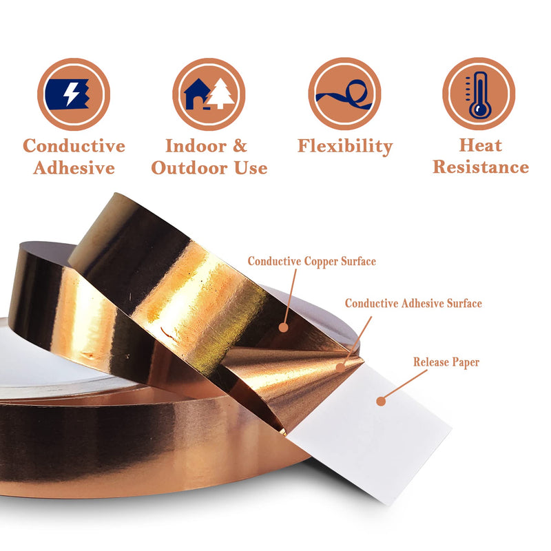 Copper Foil Tape Multi-Sizes with Conductive Adhesive, Double-Sided Conductive Copper Tape for Soldering Guitar EMI Shielding Electrical Repairs Home Decor Crafts Garden 1/8inchx 66ft