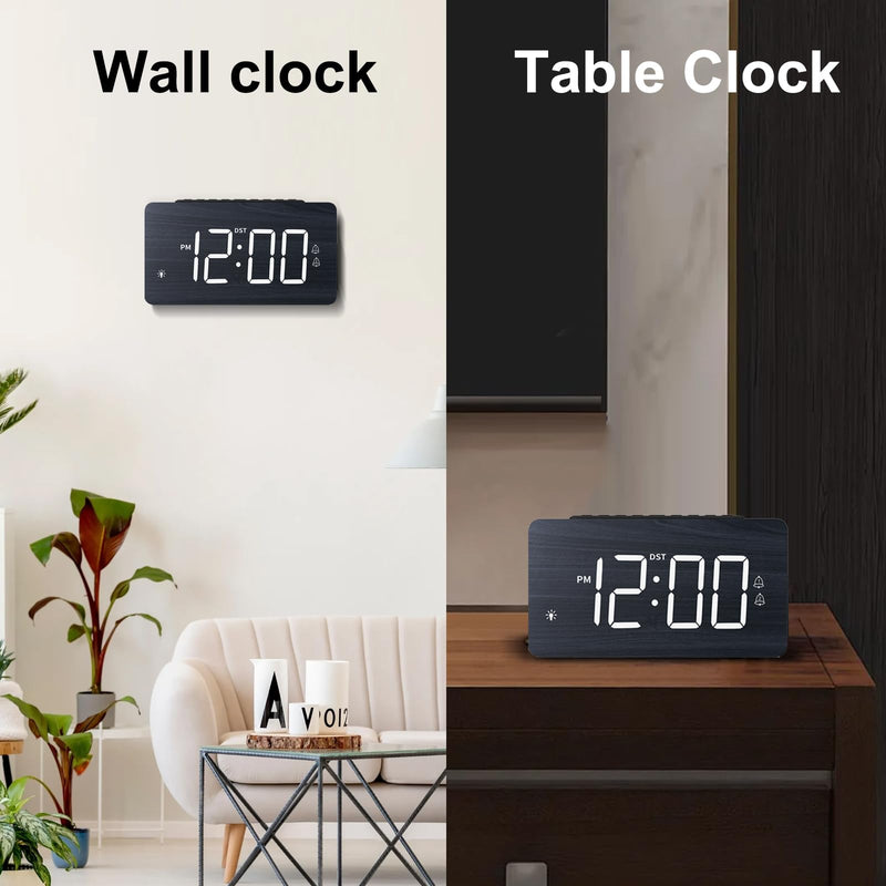 LICHI Wooden Digital Alarm Clock for Bedrooms， Loud Alarm for Heavy Sleepers, Dual Use as Desk/Wall Clock, Adjustable Volume, Dimmer, DST - Wood Decor & Gifts