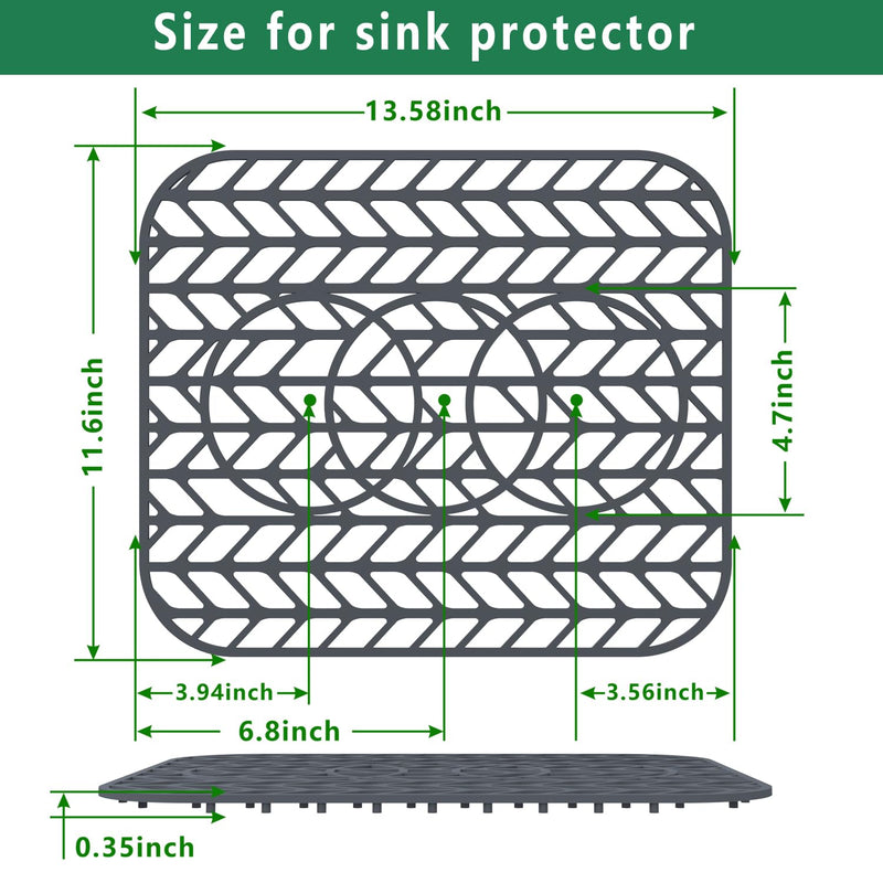 GUUKIN Sink Protectors for Kitchen sink, 13 5/8" x 11 5/8" Folding Non-slip Silicone Sink Mat Grid for Bottom of Farmhouse Stainless Steel Porcelain Sink with 3 Reserved Holes Pack of 2 13.6"X11.6" 2PCS