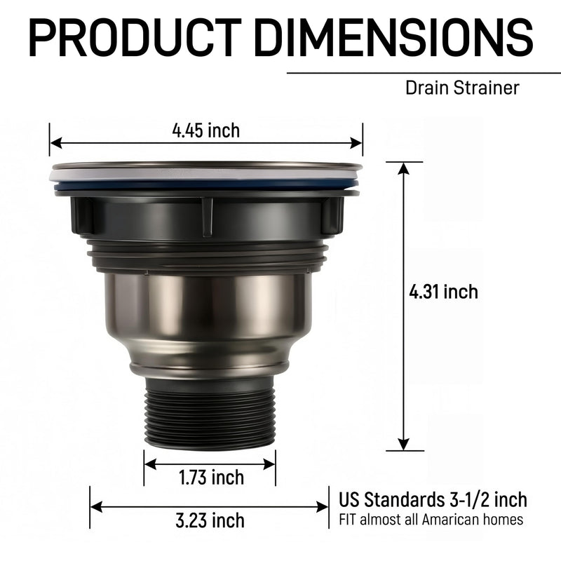 Complete Kitchen Sink Drain Kit with 3-1/2 Inch Strainer Assembly, 1-1/2" P-Trap Plumbing Pipe, Universal Flexible Drain for Wall or Floor Outlet, Includes Basket, Gaskets & Tailpiece
