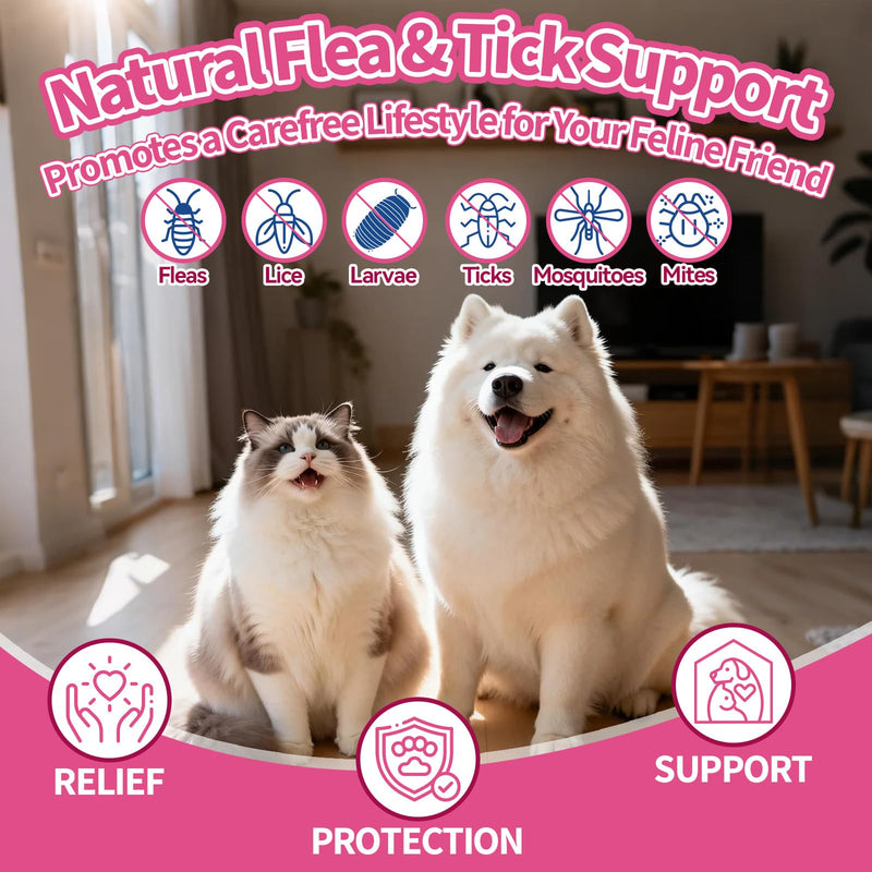 Flea & Tick Prevention for Dog and Cat, 500 Crunchy & Creamy Flea Chews+ Flea & Tick Support Drops - Skin & Coat Support - Fleas & Tick Supplement for Dogs Cats Kittens