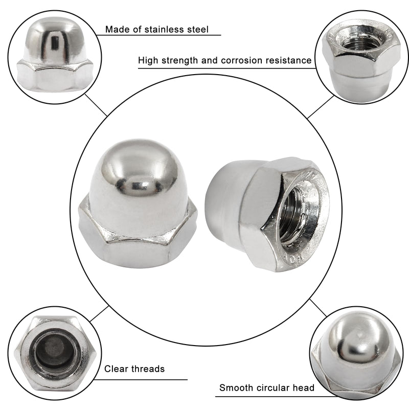 Hitefu 10PCS M10-1.5mm Acorn Cap Nuts, Stainless Steel Hex Cap Dome Head Nuts Locknuts, Bright Finish 10