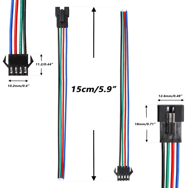 mxuteuk 20 Pairs 22 AWG JST SM Plug 4 Pin Male to Female LED Wire Connector Adapter Electrical Cable 150mm for Led Strip 5050 3528 SM-4 Pin