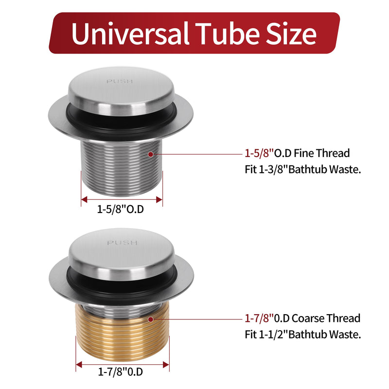 PRIMSOPH Tip-Toe Tub Drain Trim Kit with Two Hole Overflow Faceplate Conversion Kit Assembly Universal Fine Coarse Thread Replacement Brushed Nickel