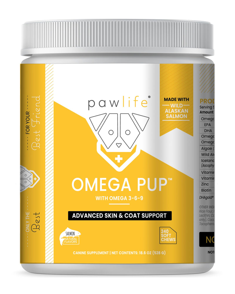 Dog Fish Oil Supplements - 240 Omega 3 Fish Oil Dog Vitamins, Veterinarian Formulated Itching Relief for Dogs, Natural Omega 3 Fish Oil for Dogs, Dog Skin and Coat Supplement (Salmon Flavor) Salmon