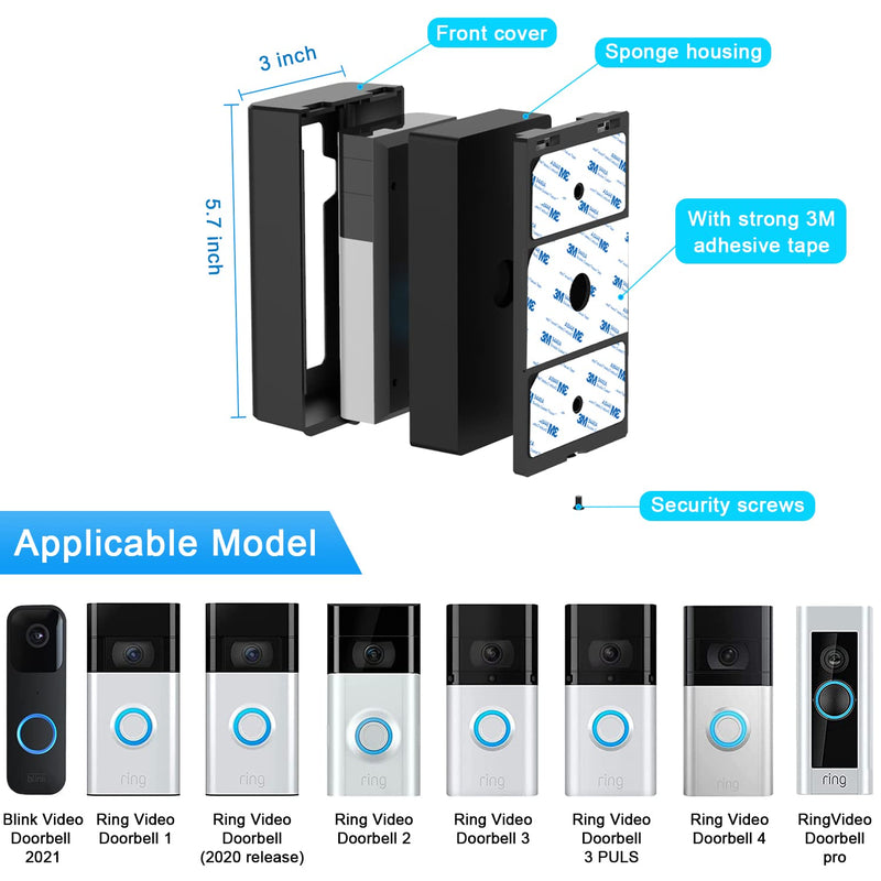 Adhesive Mount Compatible with for Video Doorbell No-Drill Mounting Bracket cover Holder Not Block Doorbell Sensor Adhesive Mount