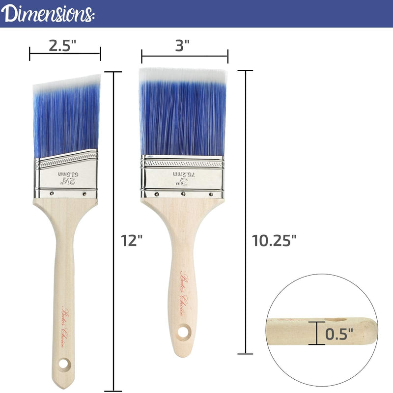 Bates - 2 Pack, Wood Handle, Paint Brushes Set, Professional House, Trim, Sash Paint Brush Wood Handle Angle/Flat 2 Pack, 2.5” & 3”