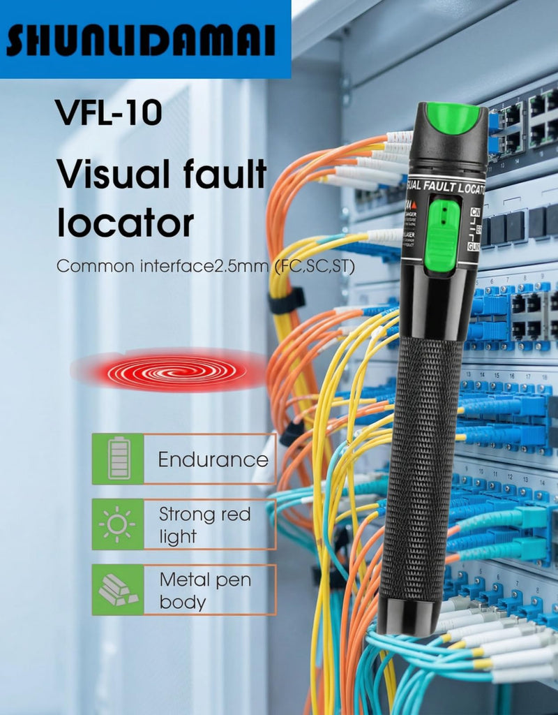 VFL 10KM Visual Fault Locator Fiber Optic Cable Tester (2-Pack) with 2 FC to LC Adapters, 10KM Metal Red Light Fiber Tester Pens for LC SC FC ST,Optical Cable Inspection Tool Kit 2 PCS 10 KM