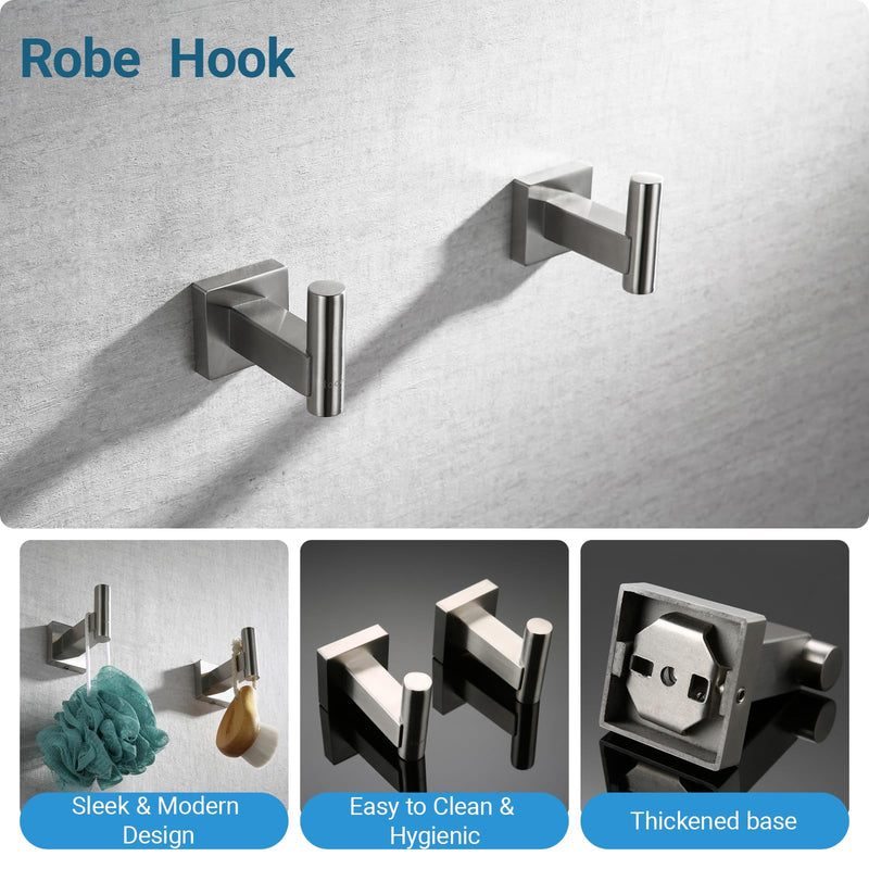 Miyili 4-Piece Bathroom Accessories Set - Includes Towel Ring, Toilet Paper Holder & 2X Towel Hooks, Brushed Stainless Steel Wall Mounted