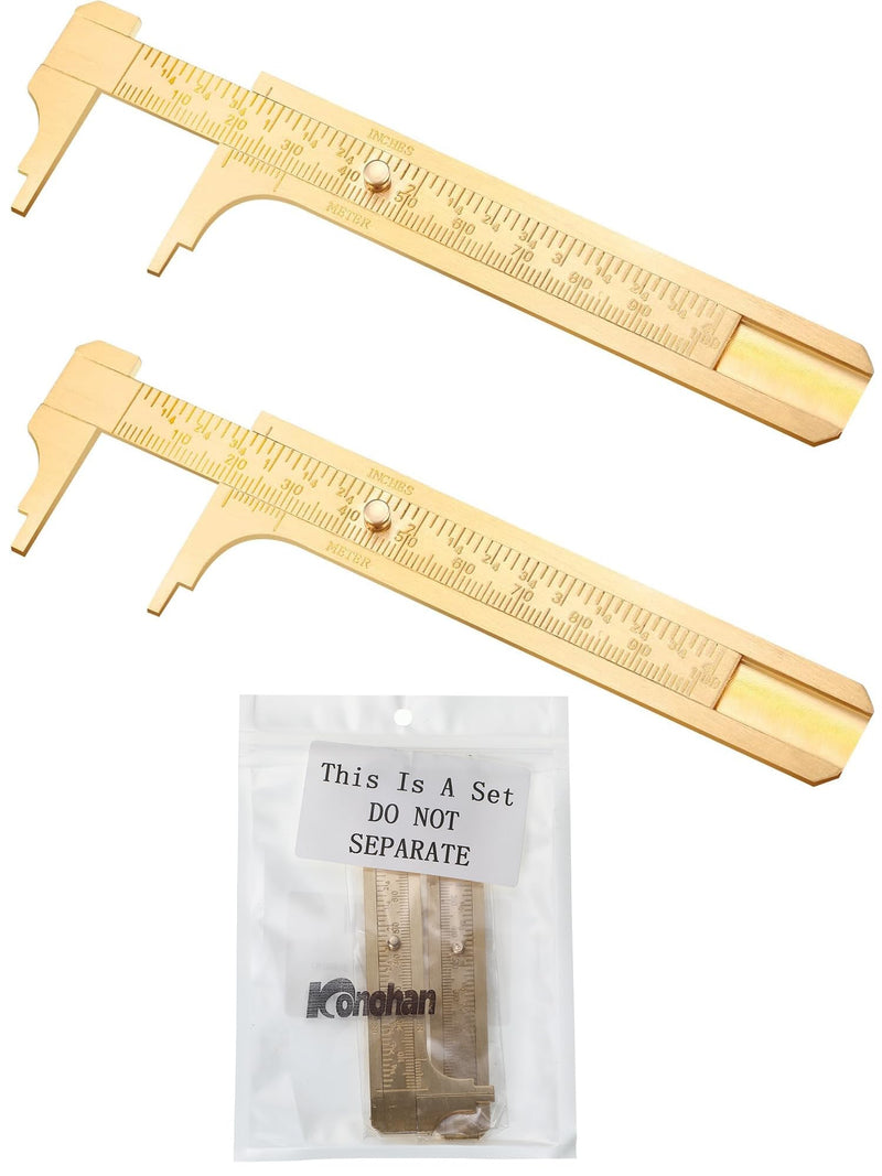 Konohan 2 Pcs Brass Vernier Caliper Pocket Caliper Handy Caliper Measuring Mini Tool Double Scale Sliding Gauge Metal Pocket Ruler for Bead Wire Jewels Rings Measurement