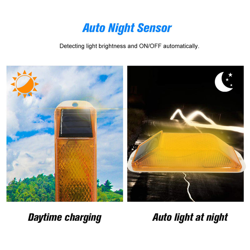 Solar Strobe Warning Light: Sensitive LED Warning Lamp High Bright Waterproof IP65 Light Control Flashing Beacon Barricade Construction Safety Traffic Light for Driveways Dock (Yellow) Yellow