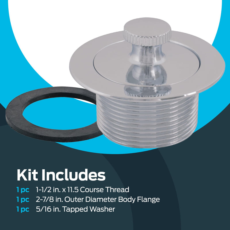 Eastman Lift-n-Turn Bathtub Drain Assembly Kit with Strainer and Stopper, 1-1/2 Inch x 11.5 Coarse Thread, Chrome Plated, 35233 1-1/2 in. x 11.5 Coarse Thread