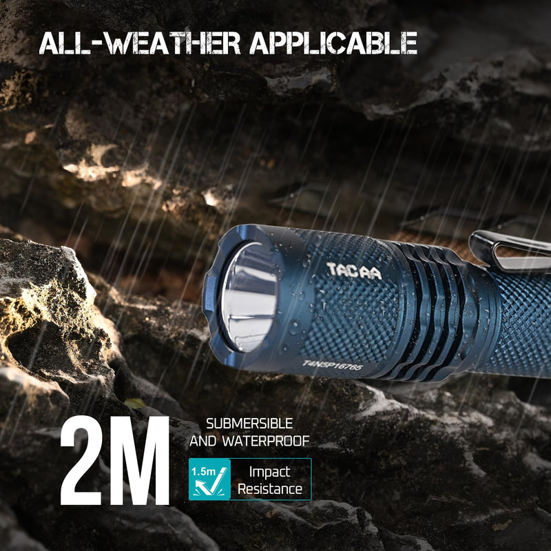 ACEBEAM TAC AA 2.0 Longest-Range AA Flashlight 360 Meters, 900 High Lumens Tactical EDC Flashlight Rechargeable, 6 Modes Pocket LED Super Bright Small Mini Flashlight for Camping, Home(SFT-25R HI) Blue 6500K-900 Lumens 360 Meters