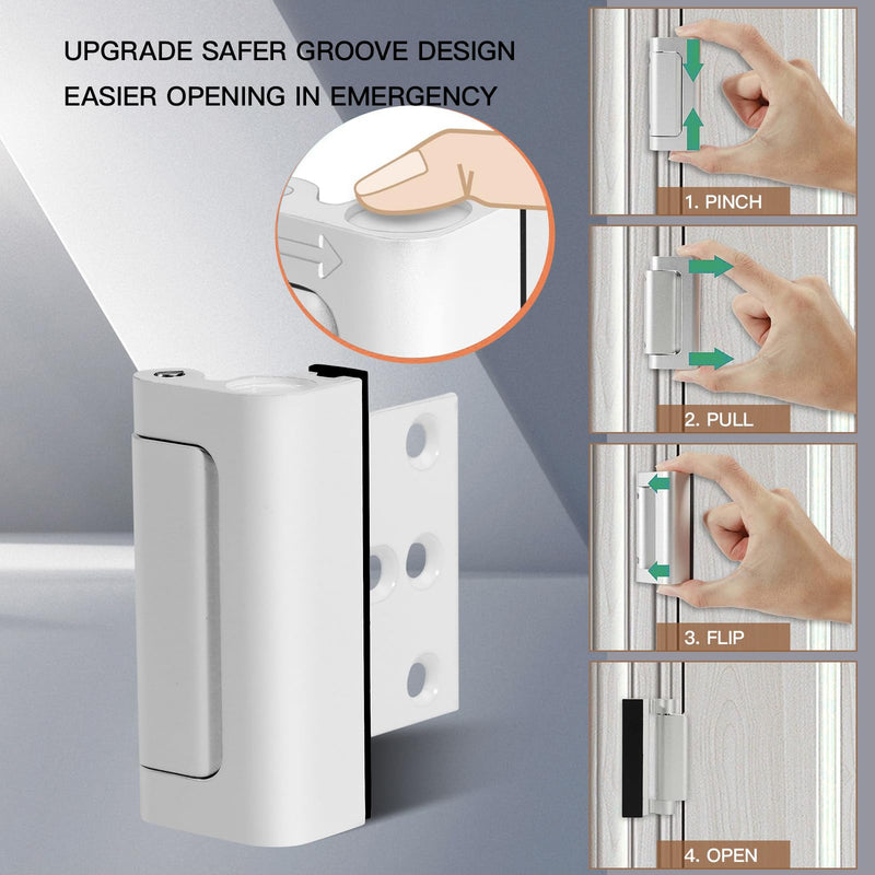 Home Security Door Lock, Childproof Door Reinforcement Lock for Inward Swinging Door, Door Locks for Kids Safety to Prevent Unauthorized Entry (White, 3 Pack) White