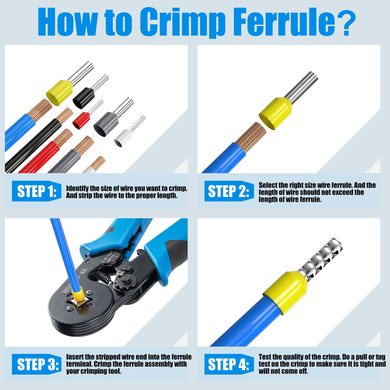 Ferrule Crimping Tool Kit, LUNEY Crimper Plier with 1250PCS Wire Ferrules Kit Wire End Terminals, Self-adjustable Ratchet Tool Set for AWG 23-7 Cable connectors, 0.25-10mm² HSC86-4+1250
