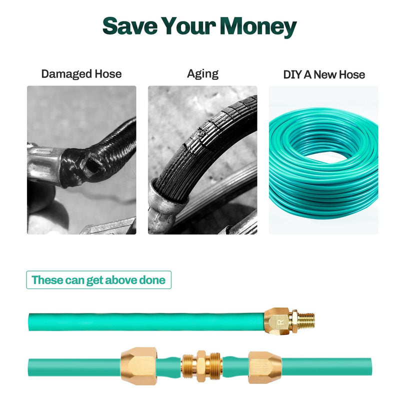 2pcs Premium Solid Brass Pneumatics Reusable Rubber Hose-End Repair Fitting, 3/8" Barb For 3/8-Inch ID Rubber Air Hose With 1/4" NPT Rubber 3/8X1/4 MNPT 2