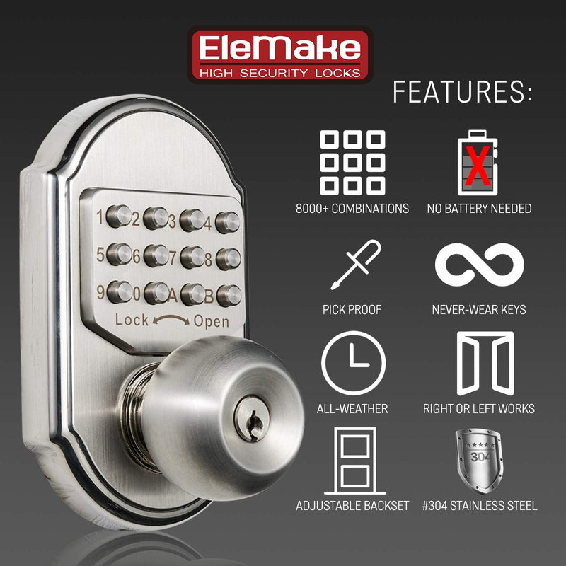Keyless Entry Door Lock Deadbolt Sabbath Lock Keys Mechanical Stainless Steel Digital Code Keypad Door Knob Weatherproof No Risk of Low Power Higher Security