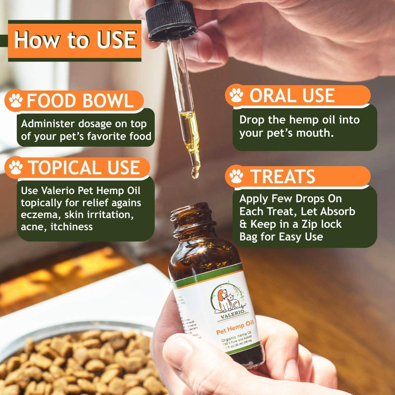 Valerio Pets Hemp Oil for Dogs and Cats - 1 Oz - Hemp Oil Drops with Omega Fatty Acids - Hip and Joint Support and Skin Health 1 Pack (1oz)