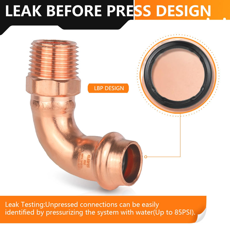 2PC HeSun 3/4" Copper Press x 3/4" Male NPT Elbow(PRESS083-2) 2 3/4" Press X 3/4" Male
