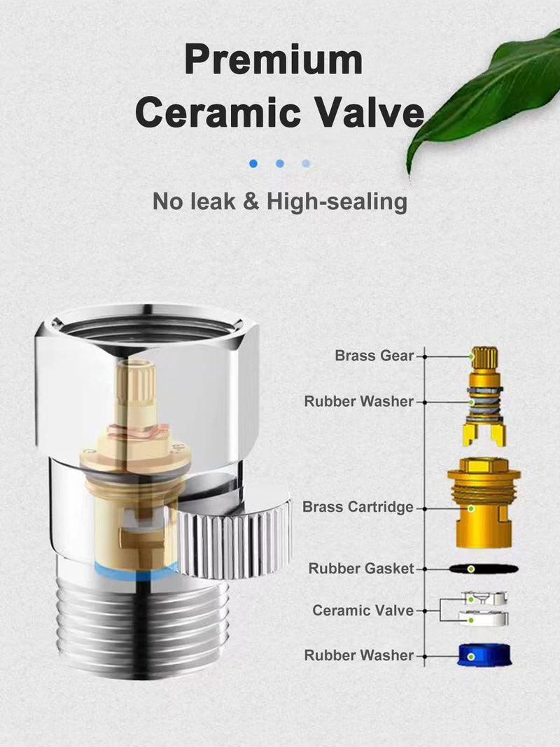 Shower Head Shut Off Valve,Brass Water Flow Control Valve G1/2 Flow Pressure Regulator with Handle Level，Cut Off Valve for Shower Head or Bidet Spray,Brass (Silver) Silver