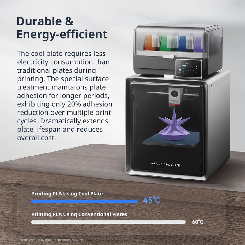 Anycubic Cool Plate for Anycubic Kobra S1/Kobra S1 Combo/Kobra X/Kobra X Combo/Kobra S1 ACE 2 Pro Combo/Kobra 4/Kobra 4 Combo, Energy Saving Low Temperature Printing, Firm Adhesion, 250x250mm