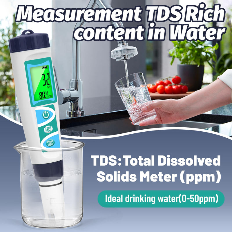 Hydrogen Water Tester pH Meter for Drinking Water Multi-Functional pH H2 ORP TDS EC Temp Tester Accuracy Dissolved Hydrogen Tester pH PPM EC Meter for Household Water Hydroponics Pool