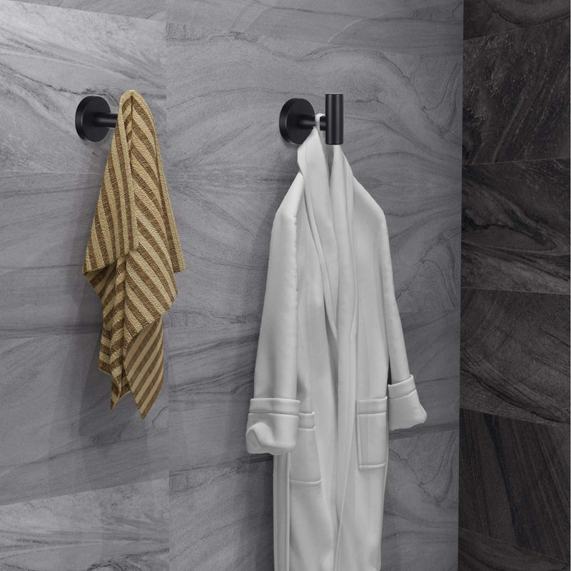 Towel Hooks Bathroom Coat Hook Robe Hook Stainless Steel Heavy Duty Door Hanger Towel Robe Clothes Cabinet Closet Sponges Wall Hook for Bathroom Bedroom Kitchen Hotel Pool 4 Packs Matte Black 4 Hooks