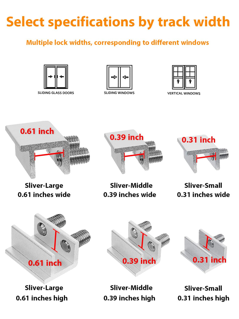 12 Set Sliding Window Locks with Key, Silver-Large, Double Lock, Aluminum, Easy to Install, Security and Safety for Residential and Commercial Buildings 12 Set