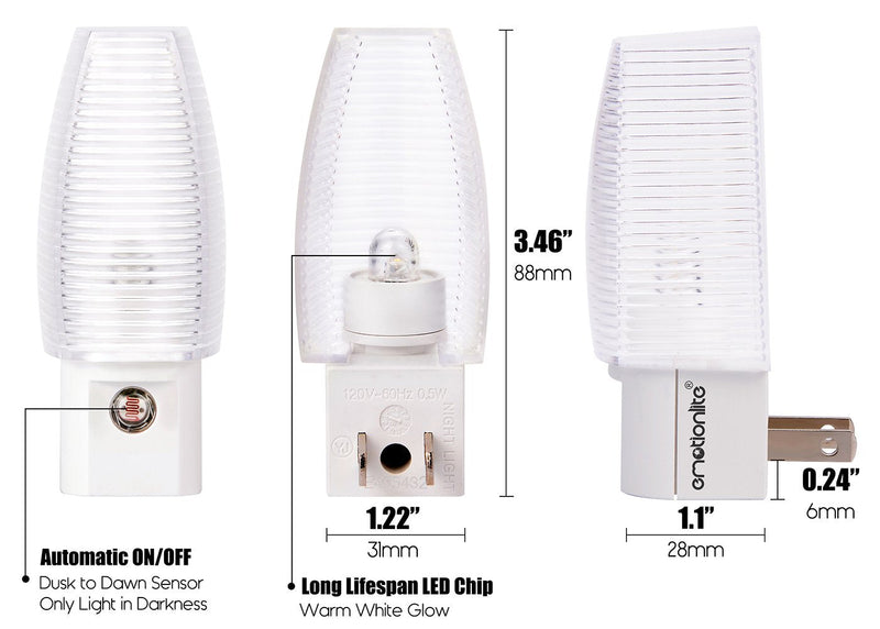 Emotionlite Plug in Night Light, Warm White LED Nightlight, Dusk to Dawn Sensor, Kids, Nursery, Bedroom, Bathroom,Hallway, Stairs, Kitchen, 4 Pack 4 Pack Warm White