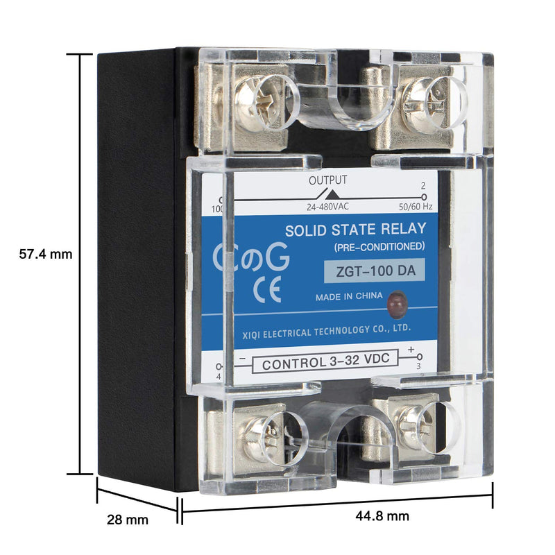CG Solid State Relay SSR-100DA DC to AC Input 3-32VDC to Output 24-480VAC 100A Single Phase Plastic Cover… DC to AC 100A
