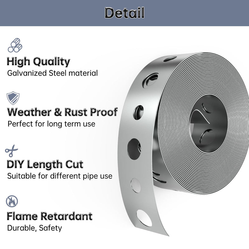 2 Pack Galvanized Metal Pipe Strap 3/4-Inch x 10-Feet 24-Gauge for Pipe Support Metal Strapping with Holes Metal Pipe Hanger Strap 3/4-Inch x 10-Feet 2 Pack