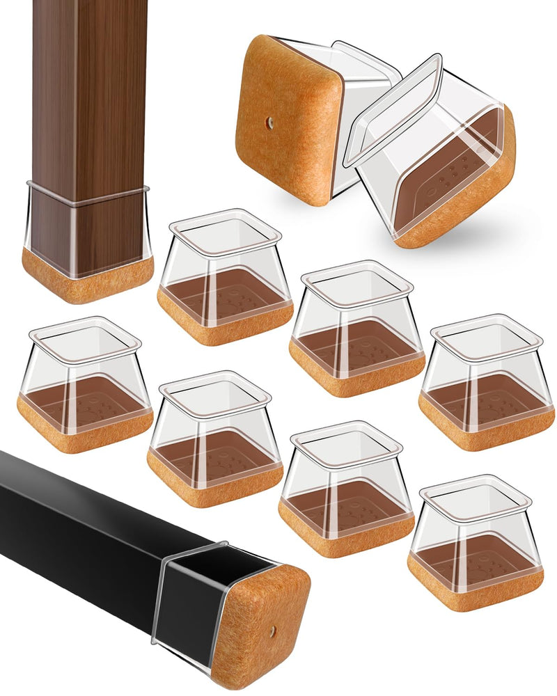 20 Pcs Chair Leg Floor Protectors for Hardwood Floors, Clear Rubber Furniture Sliders with Felt, Silicone Furniture Leg Caps Covers, Fit Square Diameter (1.01" to 1.42") Square-Large(Fit:1.01" to 1.42") Clear-20pcs